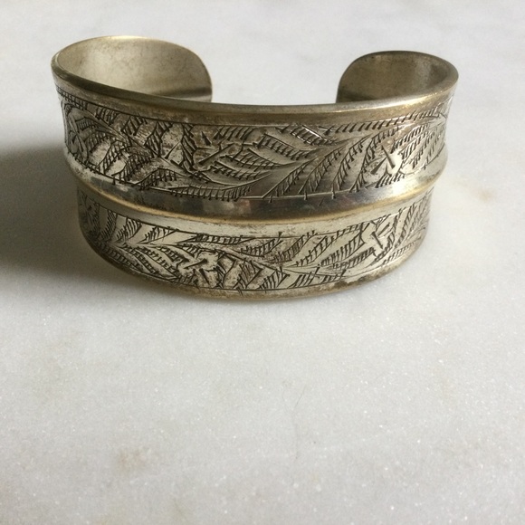 Vintage Silver & Brass Etched Cuff Bracelet - Picture 1 of 6